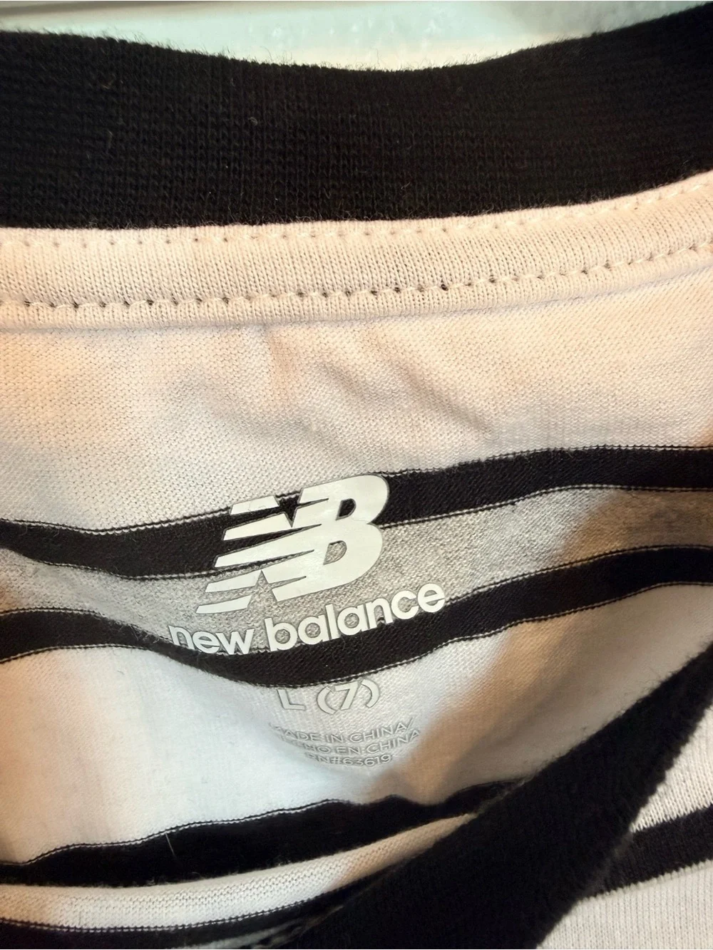 New Balance Black & White Striped Short-Sleeve Tee